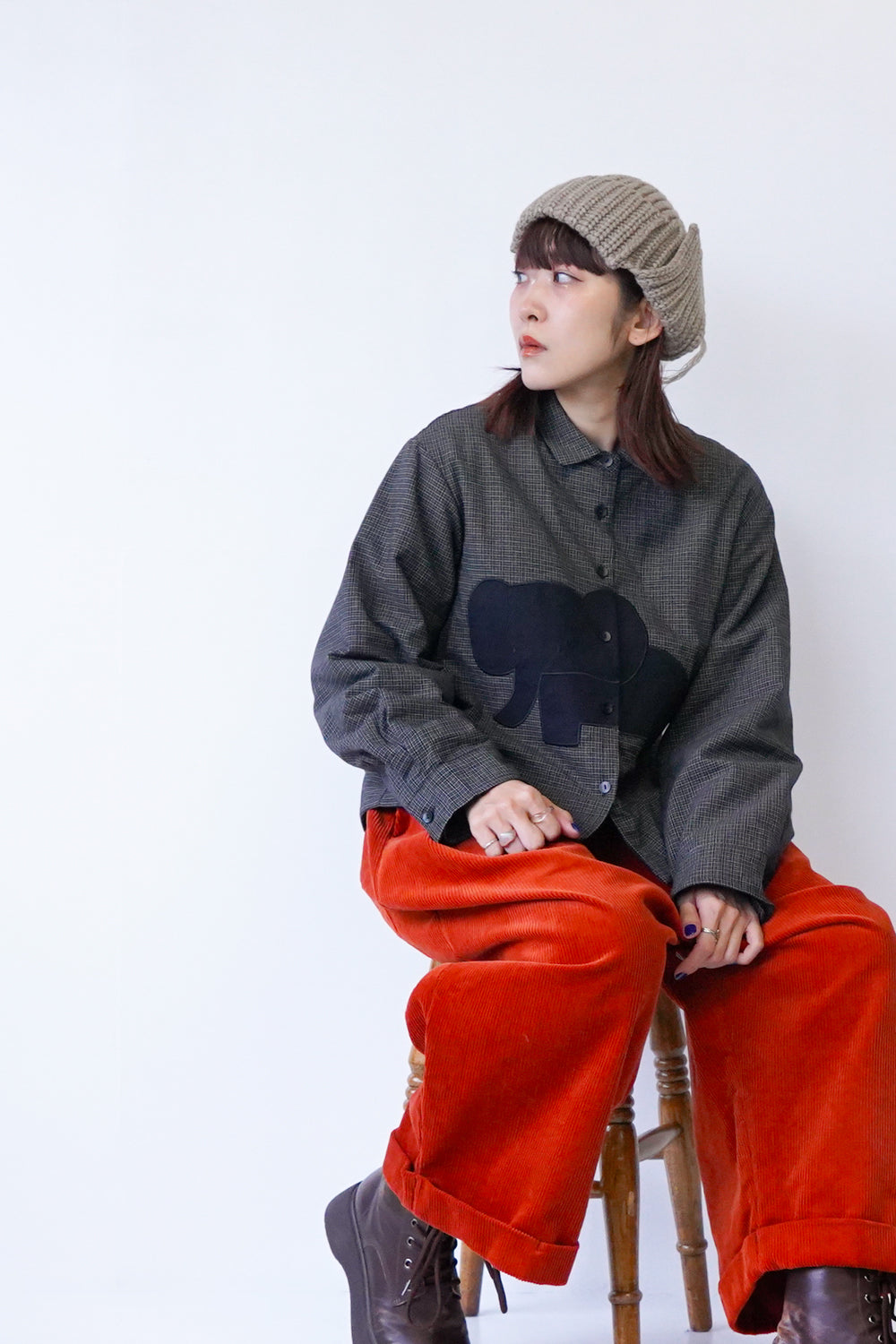 チェック×象パッチワーク中綿シャツ – LILA & CITTA ONLINE SHOP