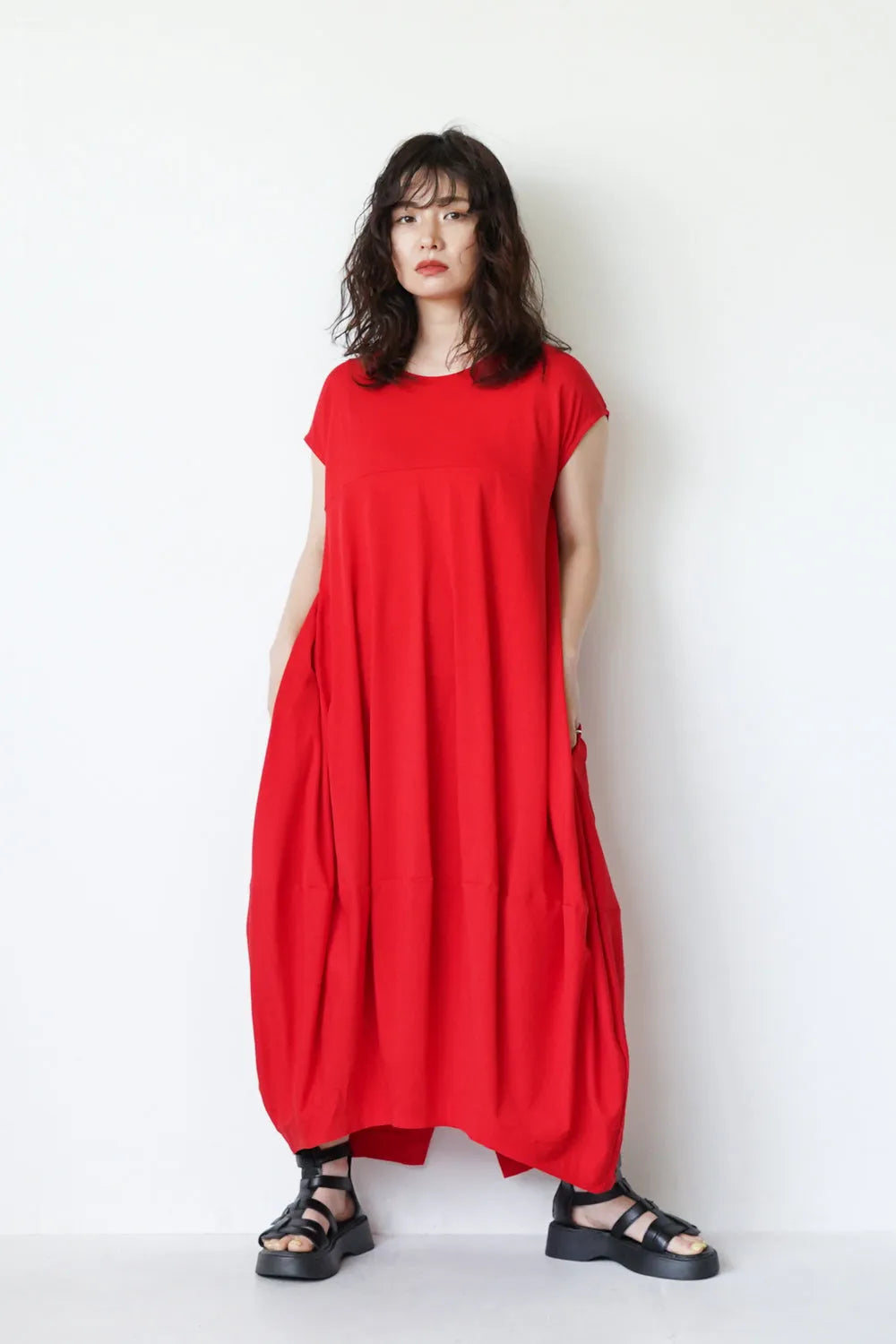 ヨーク切替バルーンロングワンピース