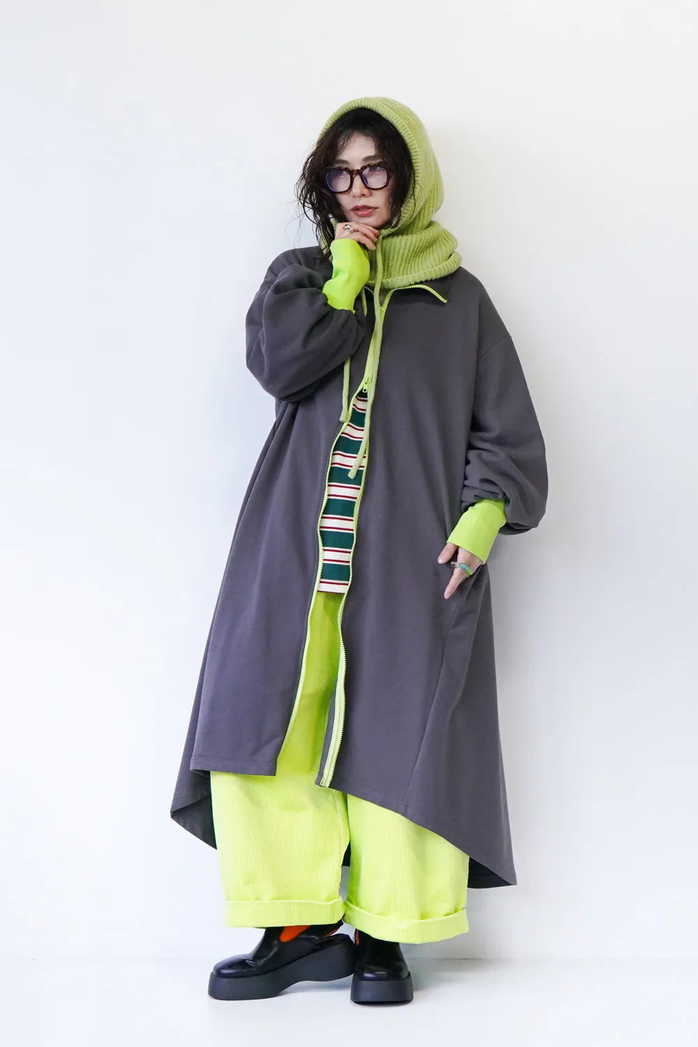 【LILA n' citta】裏毛ジップバイカラーワンピース