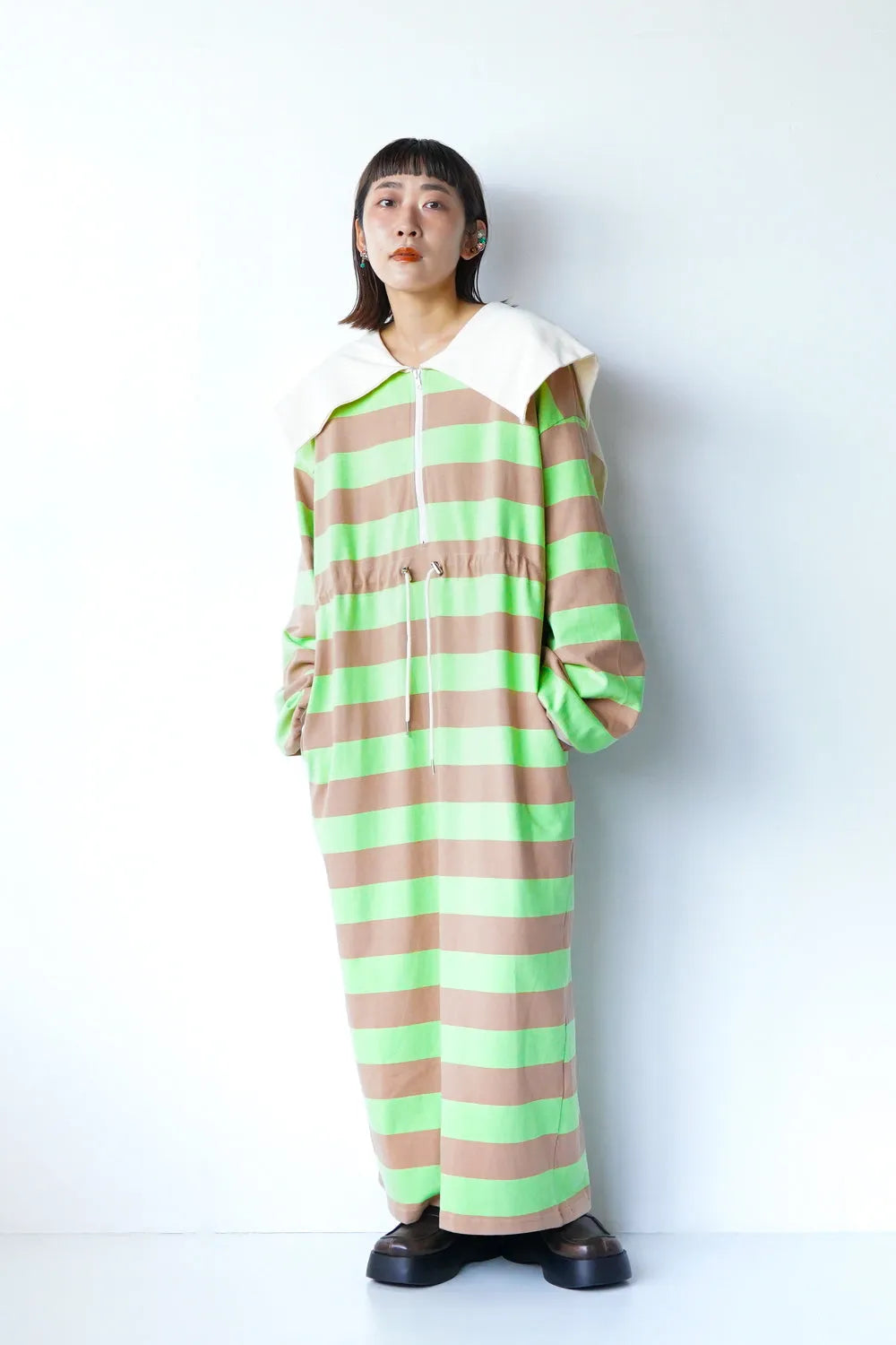 セーラーカラーボーダースウェットワンピース