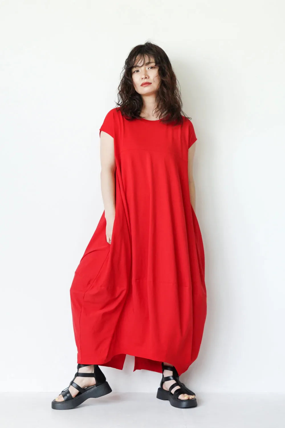 ヨーク切替バルーンロングワンピース