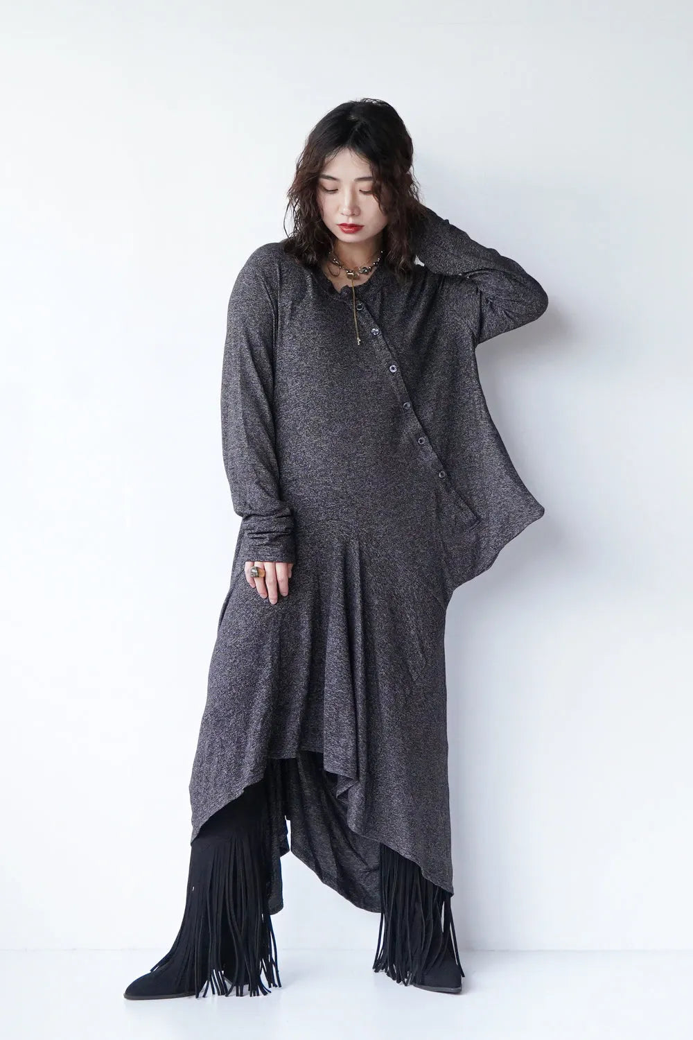 アシメ変形チュニックニットワンピース