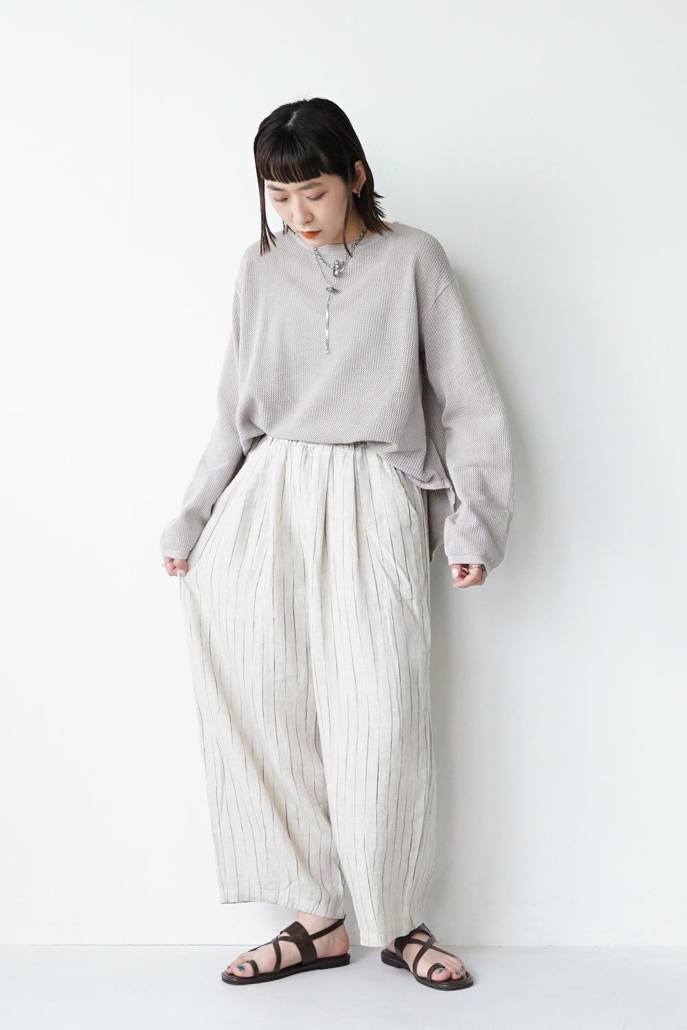 新品　クロシェ　リーラアンドシッタ　カジュアルワイドパンツ(ベージュ)2　M and myera カジュアルすぎないタックパンツ〈ベージュ