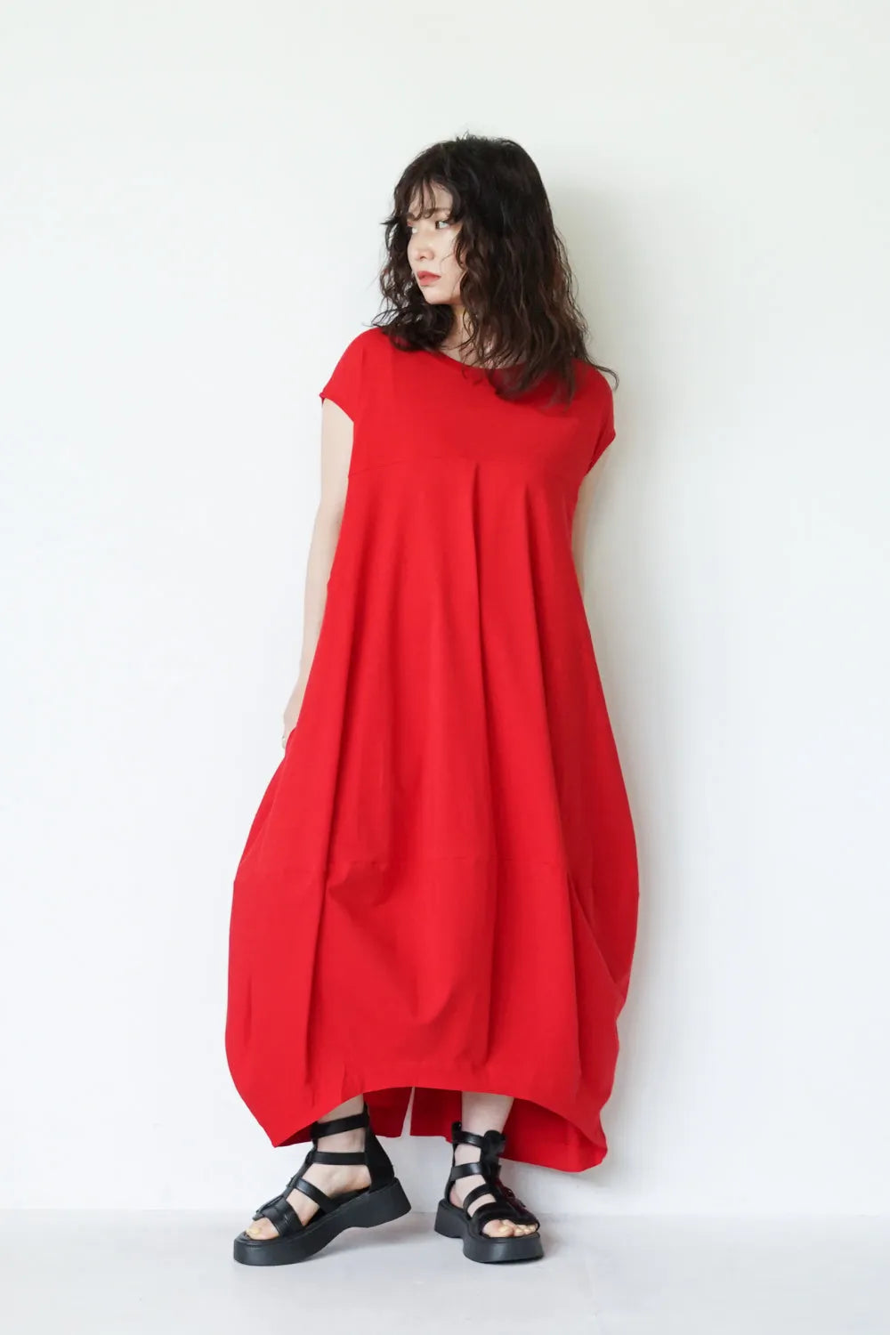 ヨーク切替バルーンロングワンピース
