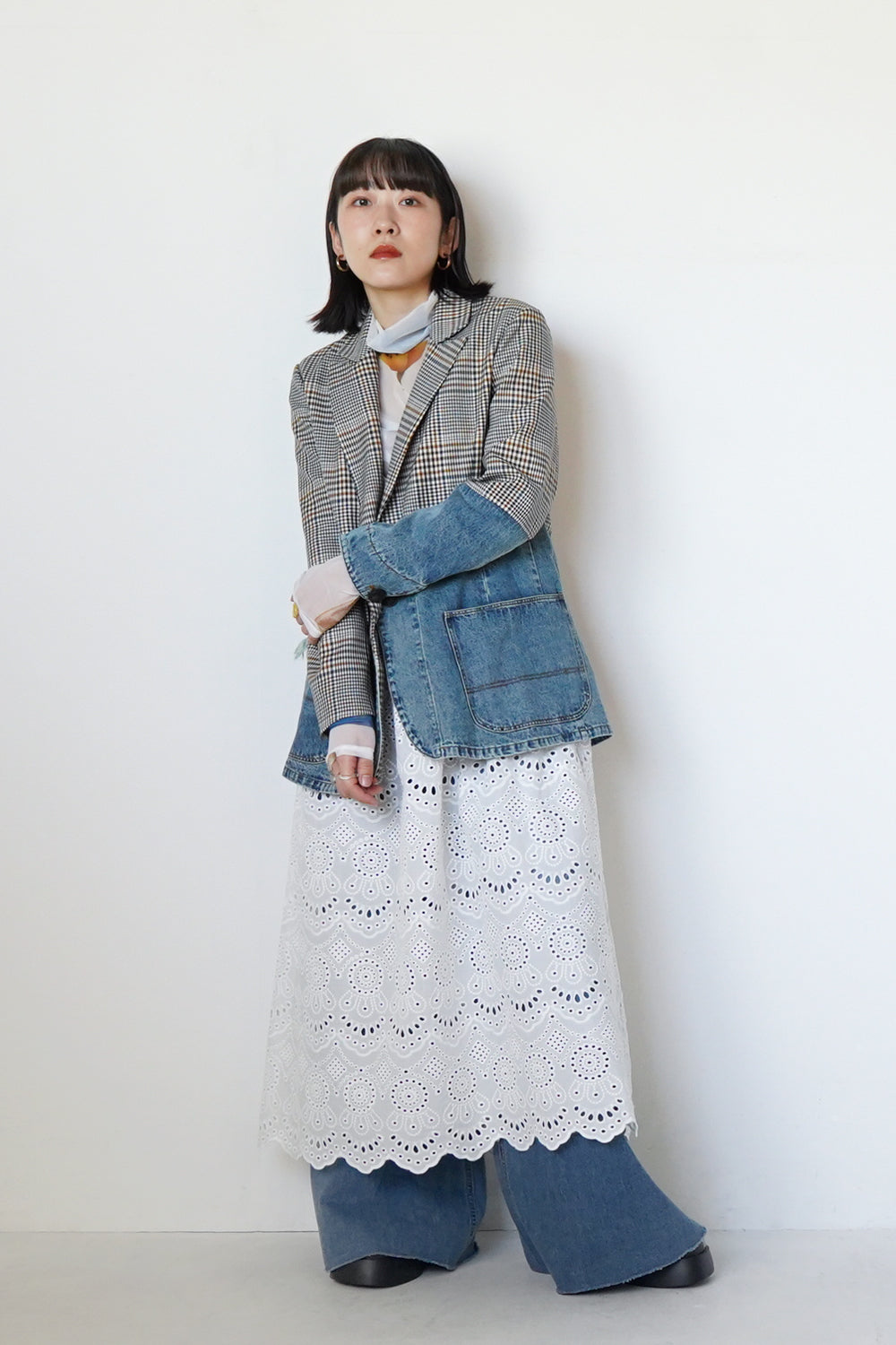 MICALLE MICALLE】チェック×デニム切替ジャケット – LILA
