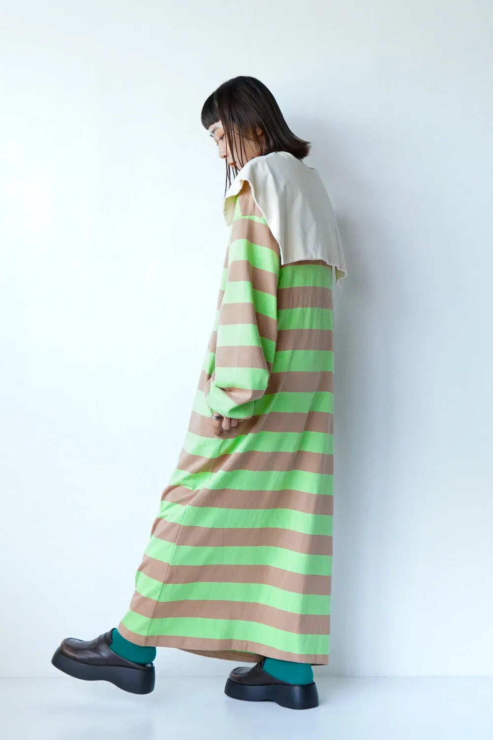 セーラーカラーボーダースウェットワンピース