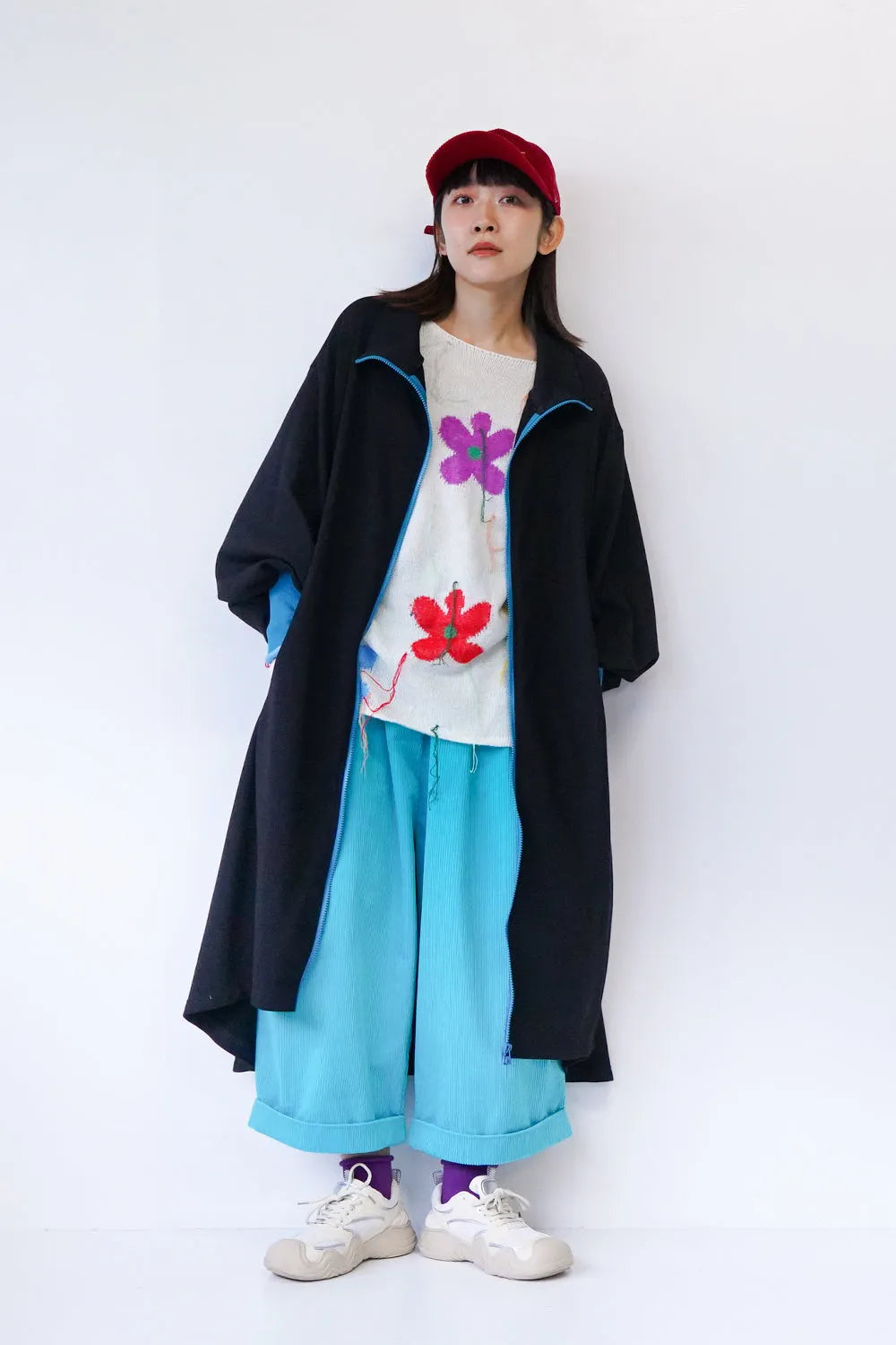 【LILA n' citta】裏毛ジップバイカラーワンピース