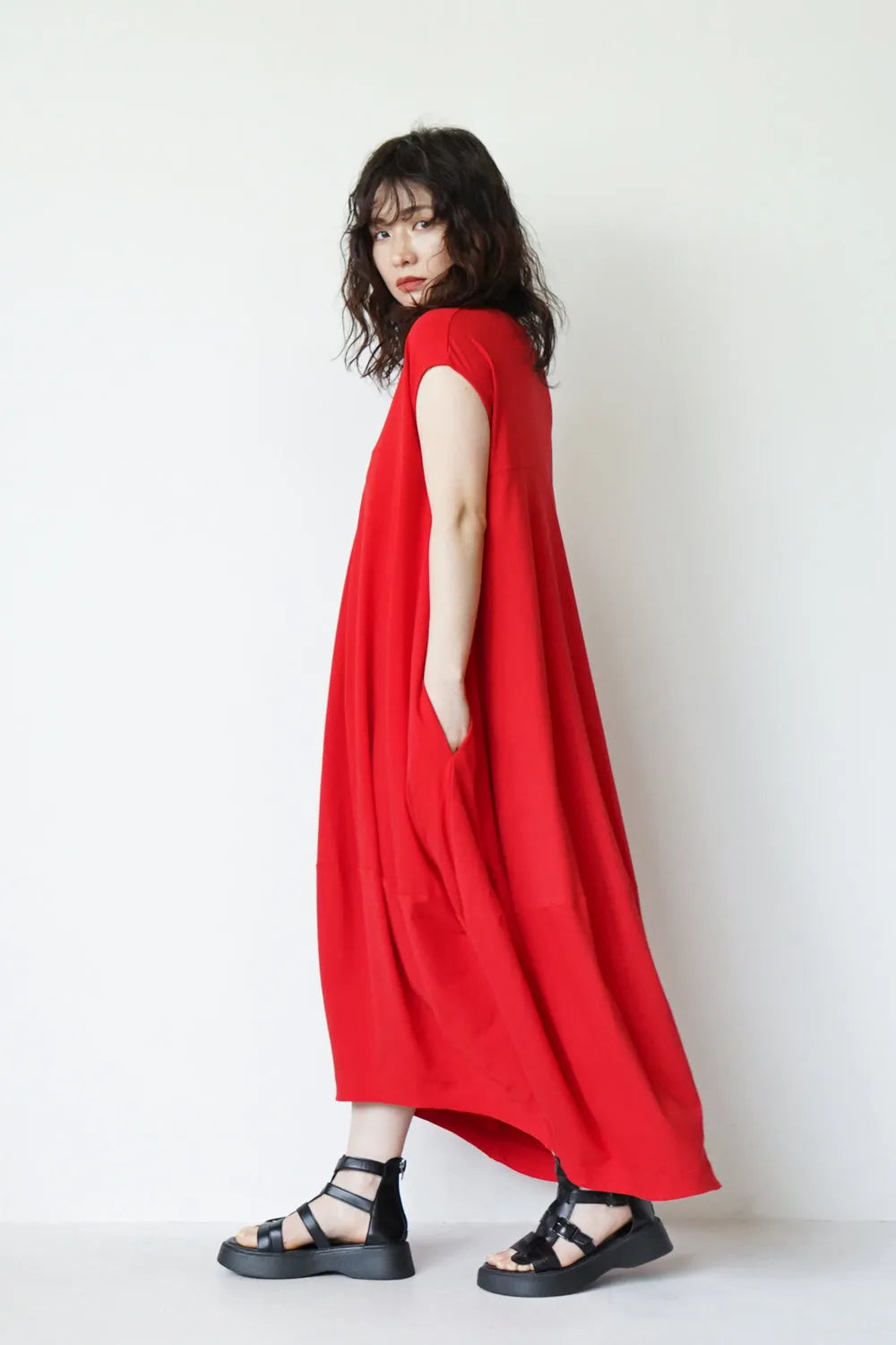 ヨーク切替バルーンロングワンピース