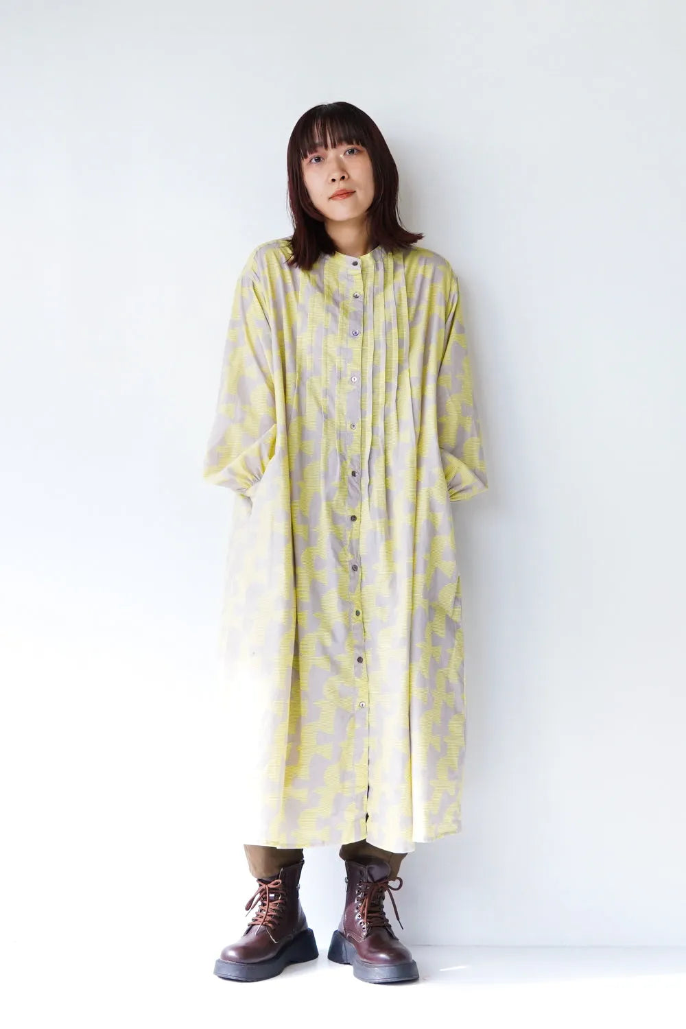 【fu-dueka::】ヴィンテージ加工鳥柄ピンタックワンピース