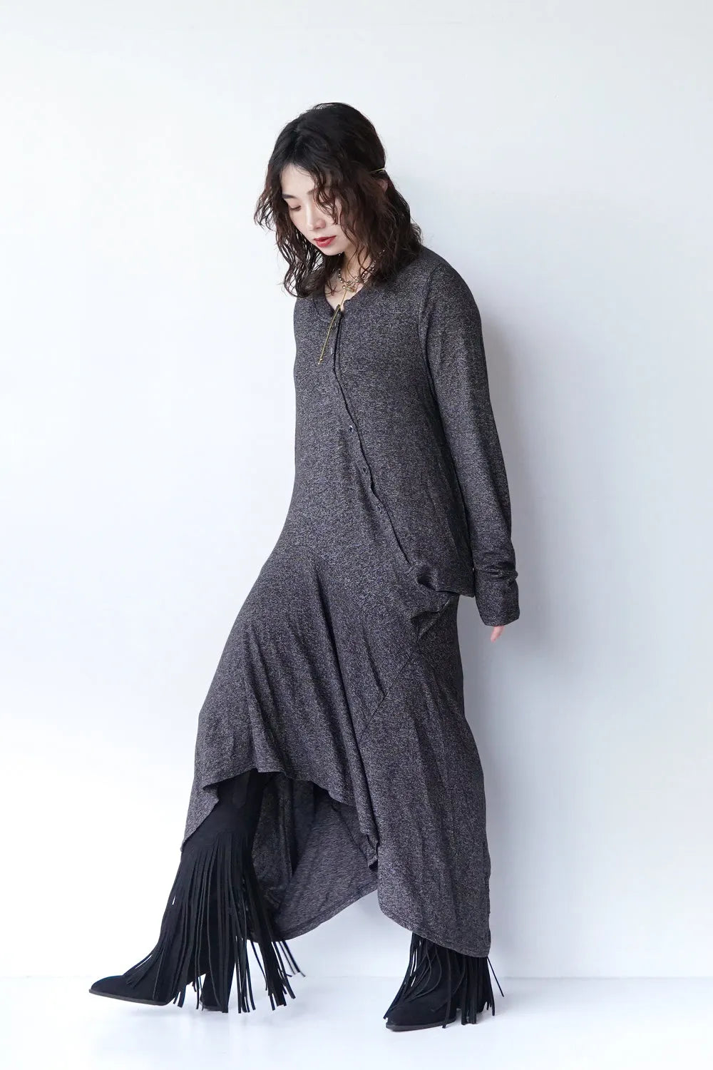 アシメ変形チュニックニットワンピース