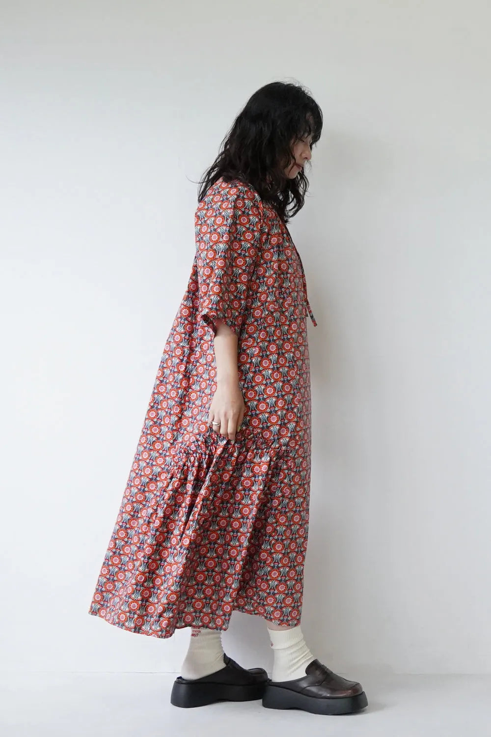 ボタニカル花柄スキッパーワンピース