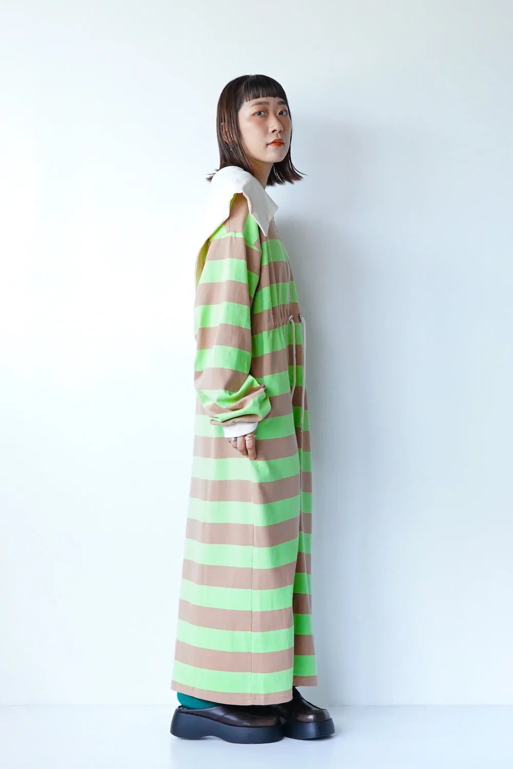 セーラーカラーボーダースウェットワンピース