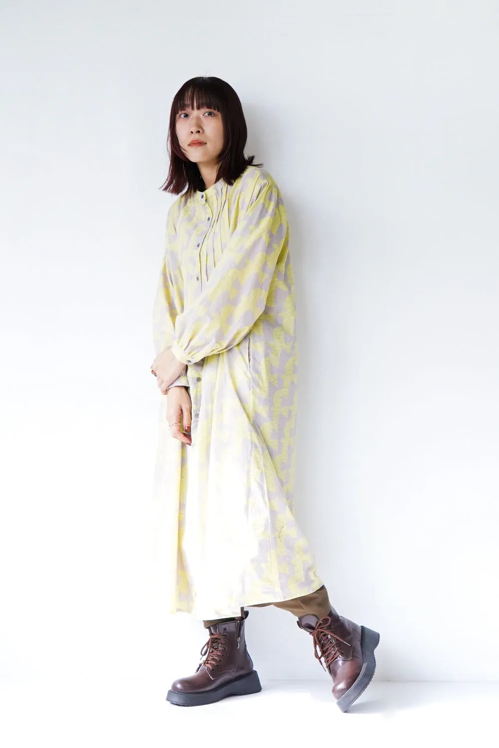 【fu-dueka::】ヴィンテージ加工鳥柄ピンタックワンピース