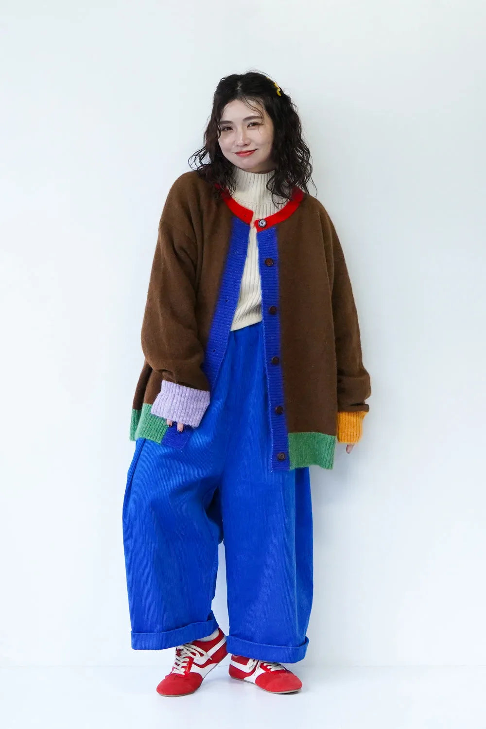 カラーブロックニットカーデ