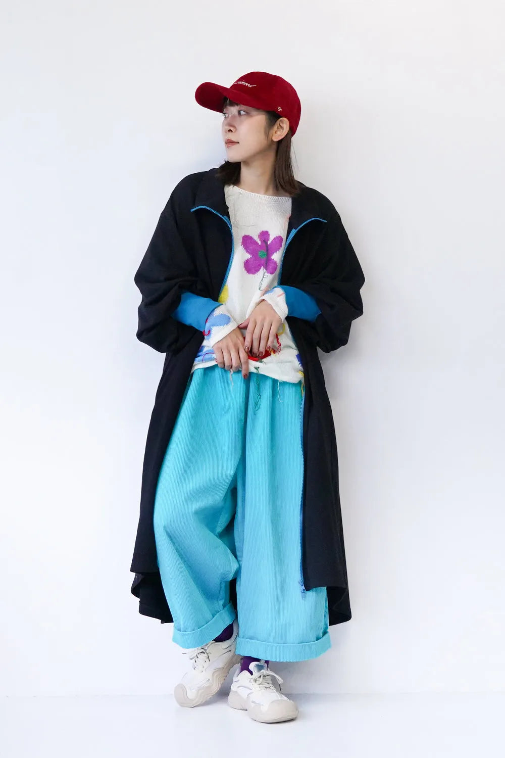 【LILA n' citta】裏毛ジップバイカラーワンピース