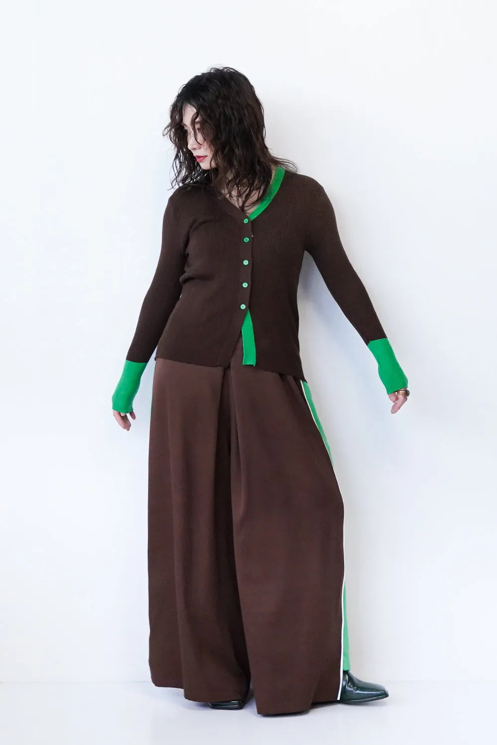 配色ラインスリムカーデ