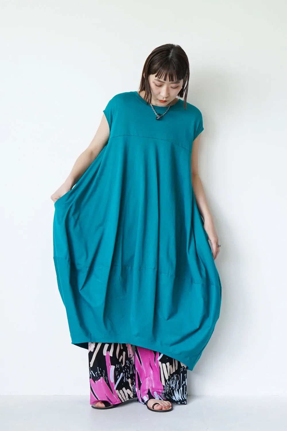 ヨーク切替バルーンロングワンピース