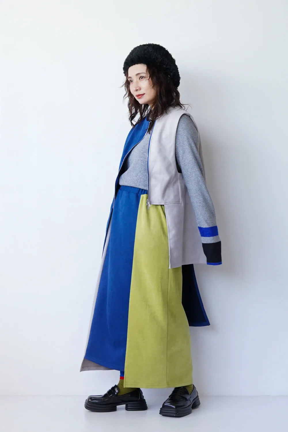 【LILA n’ citta】フェイクスエード配色スカート