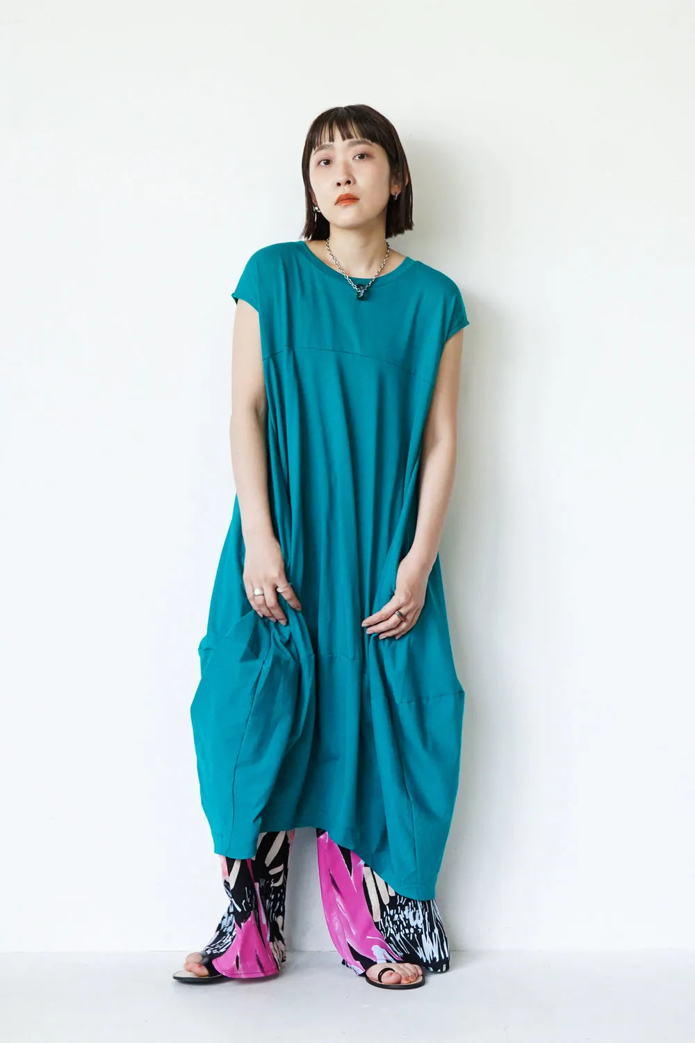 ヨーク切替バルーンロングワンピース