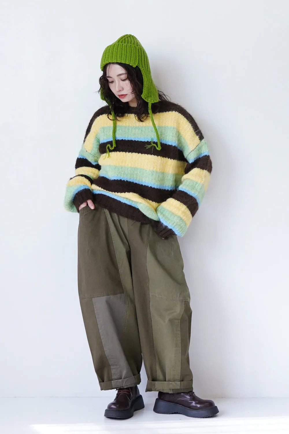 マルチボーダーボリュームニット