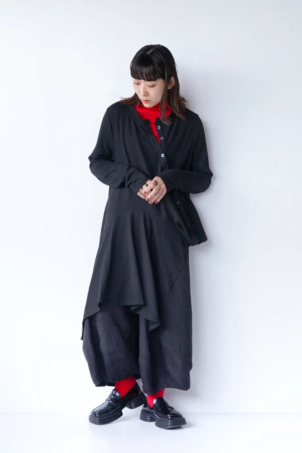 アシメ変形チュニックニットワンピース