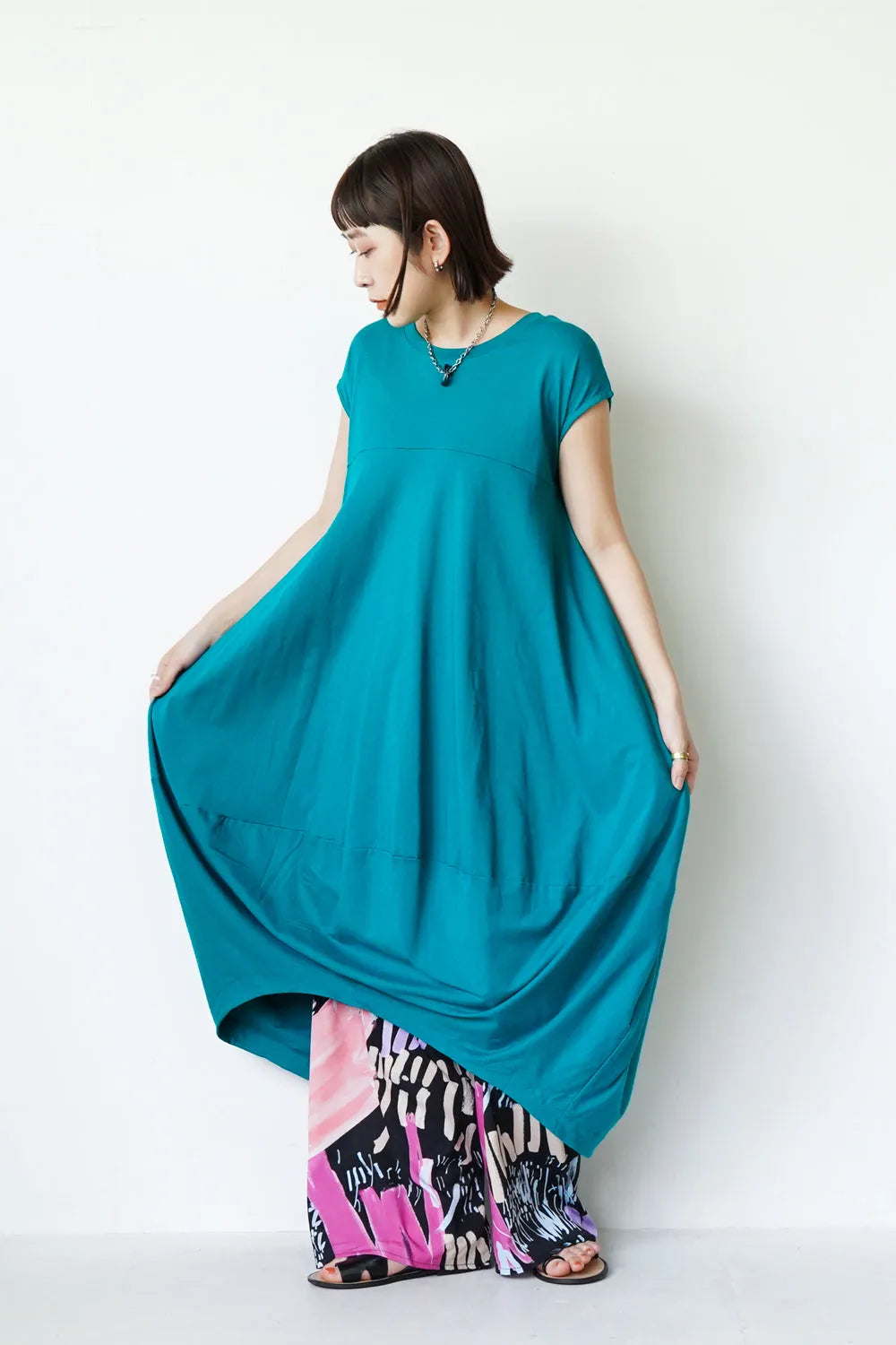 ヨーク切替バルーンロングワンピース