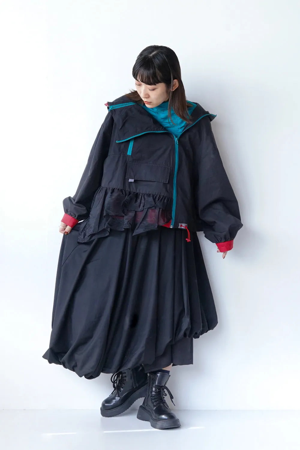 配色ダブルジップパーカ