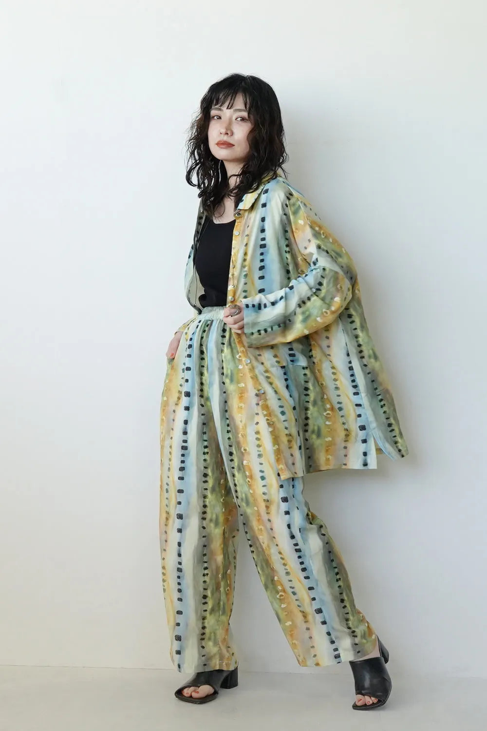 【LILA n’citta】ストライプドットオーバーシャツ