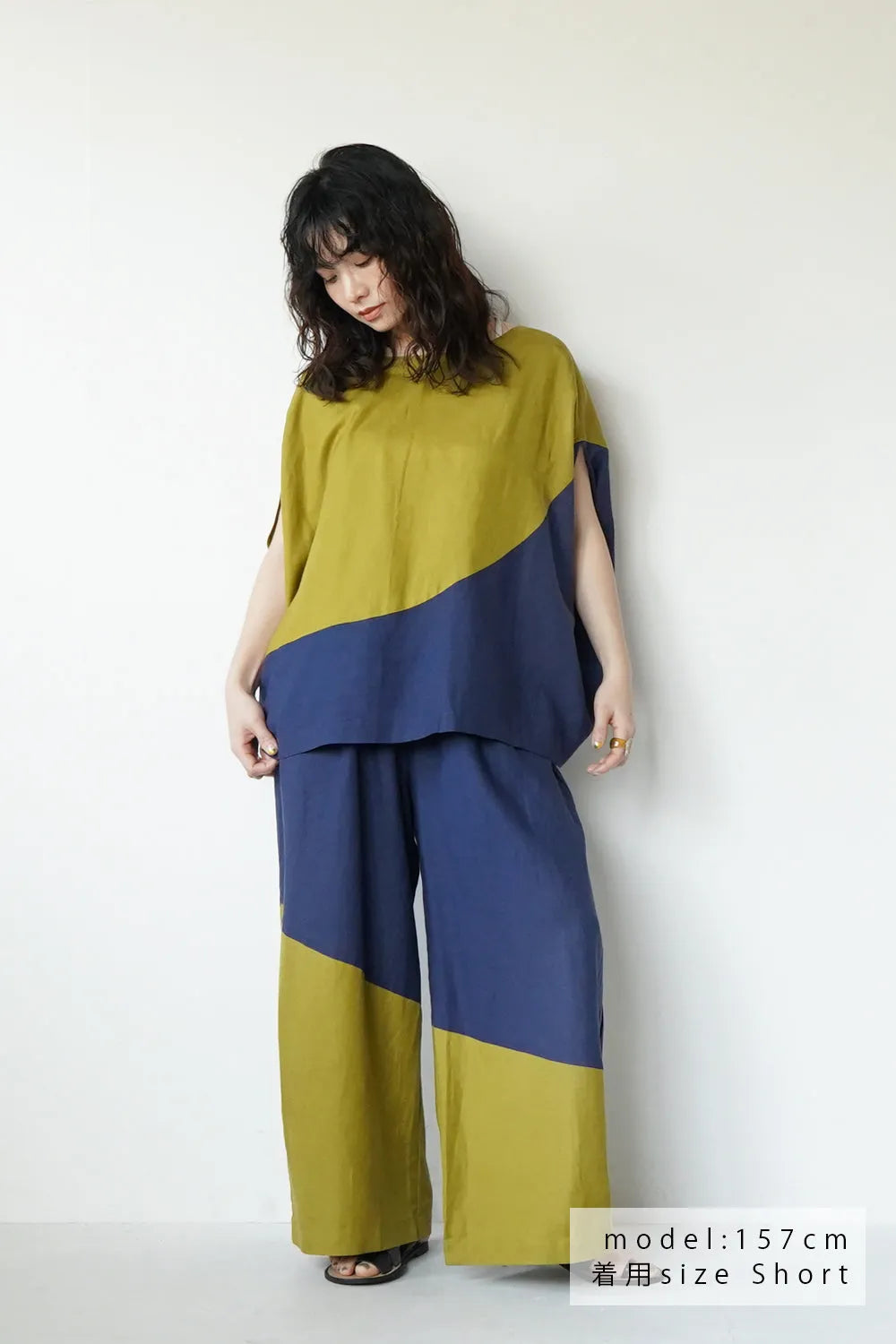 【LILA n' citta】リネンレーヨンバイカラーパンツ