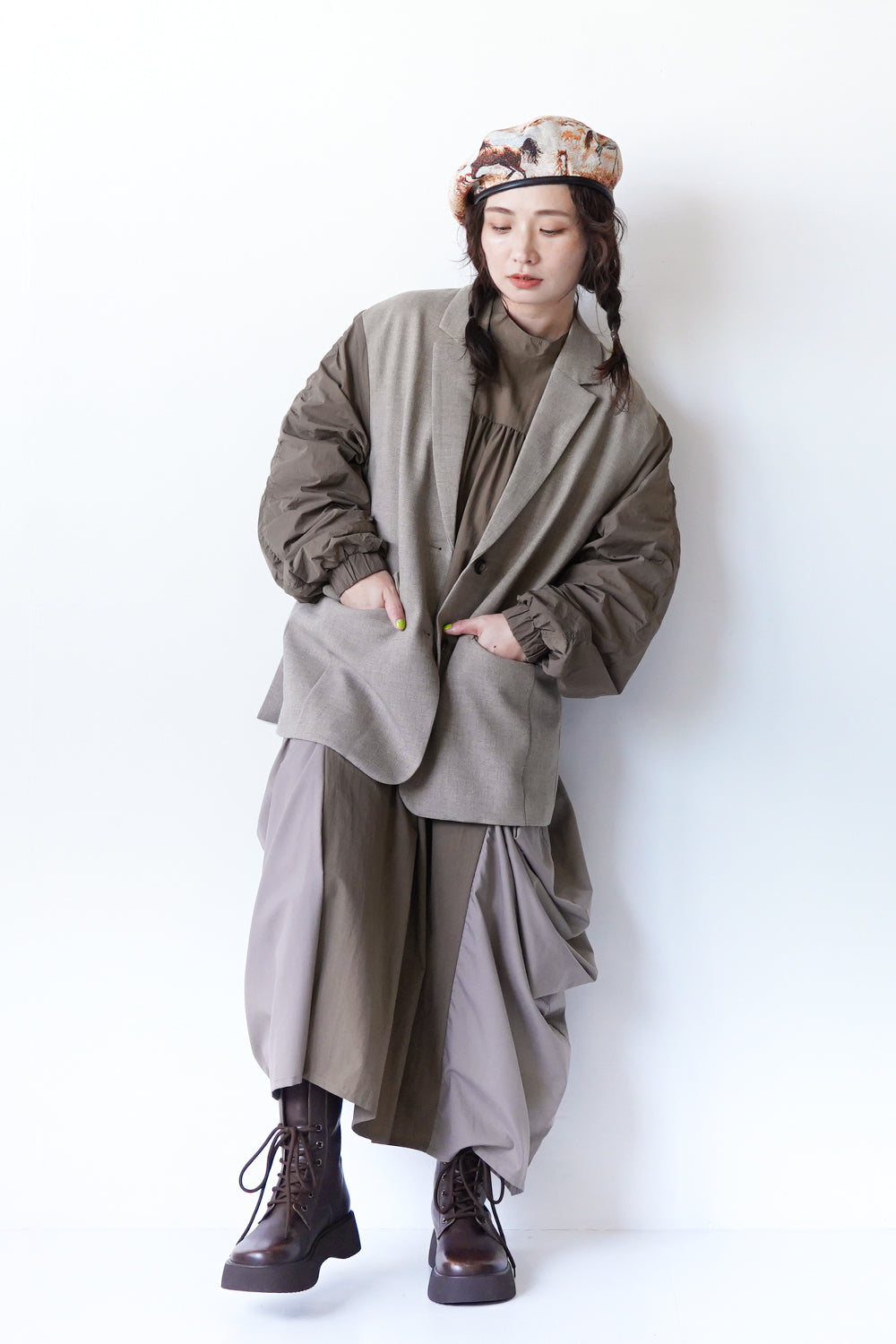 数回着用 nunuforme ヌヌフォルム ボリューム ワンピース 145 ベージュ