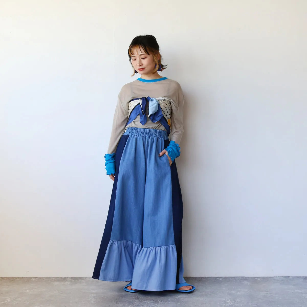 配色切替薄手カットソー