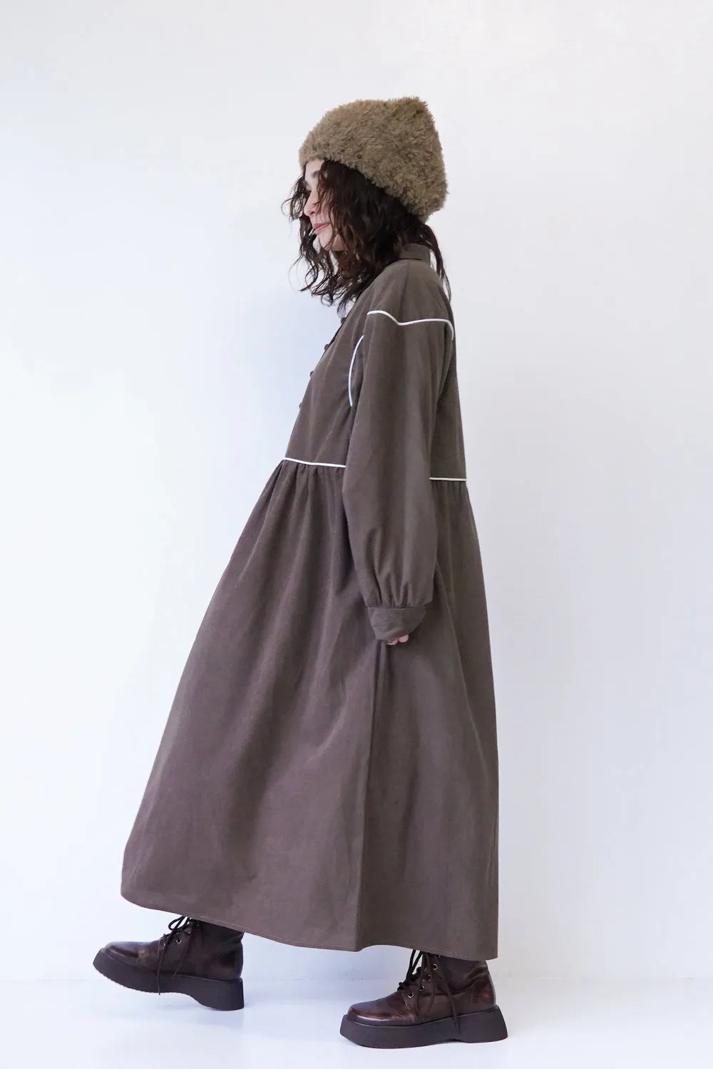 パイピング切替コーデュロイワンピース