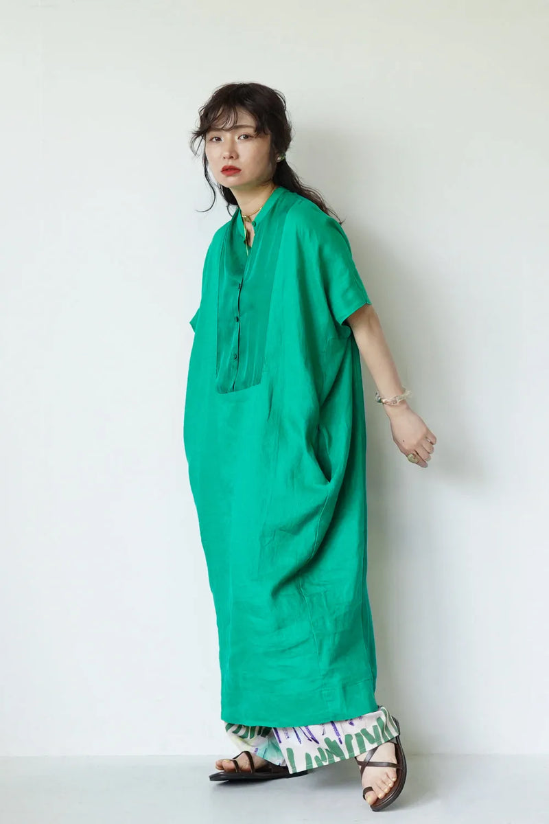 リネン×レーヨン ヨーク切替ワイドワンピース
