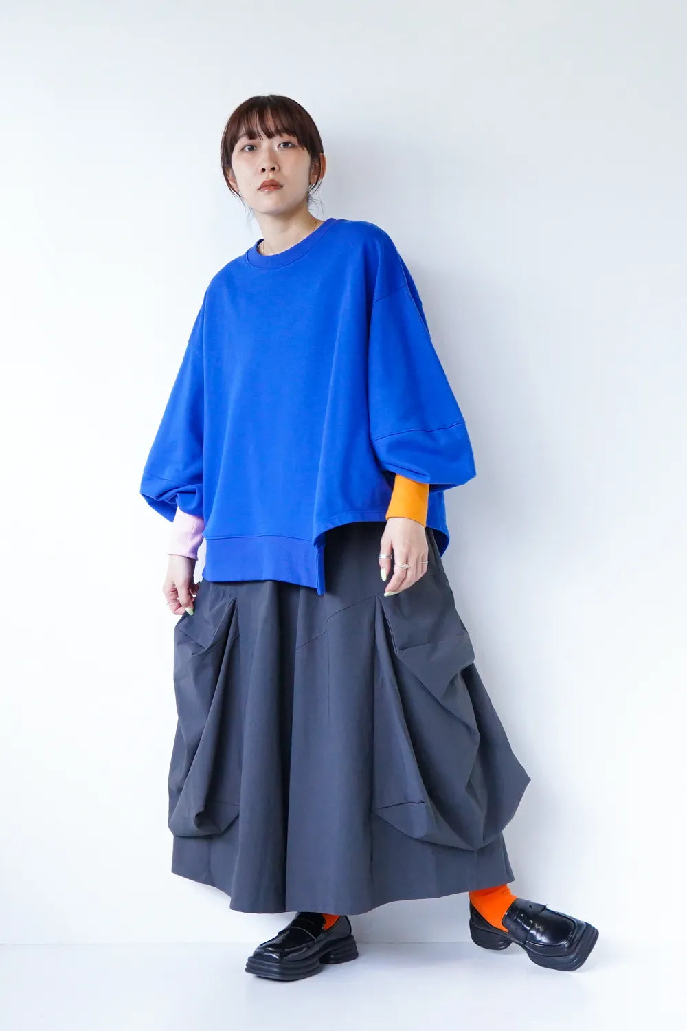 サイド立体ドレープタックワイドパンツ