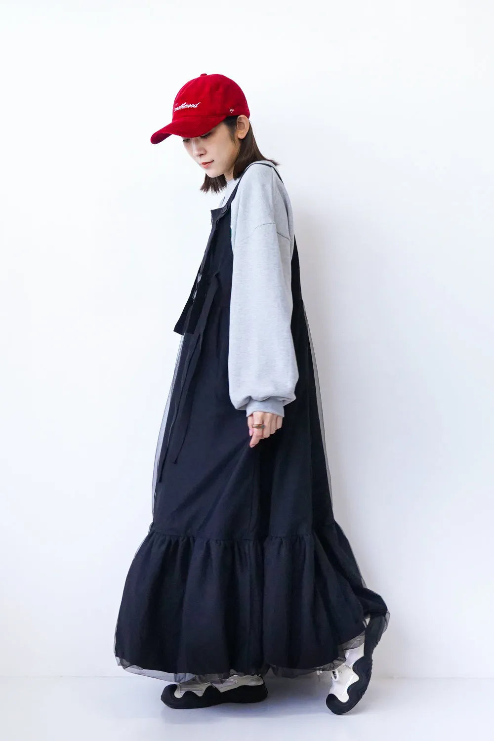 チュールレイヤードボリュームジャンパースカート