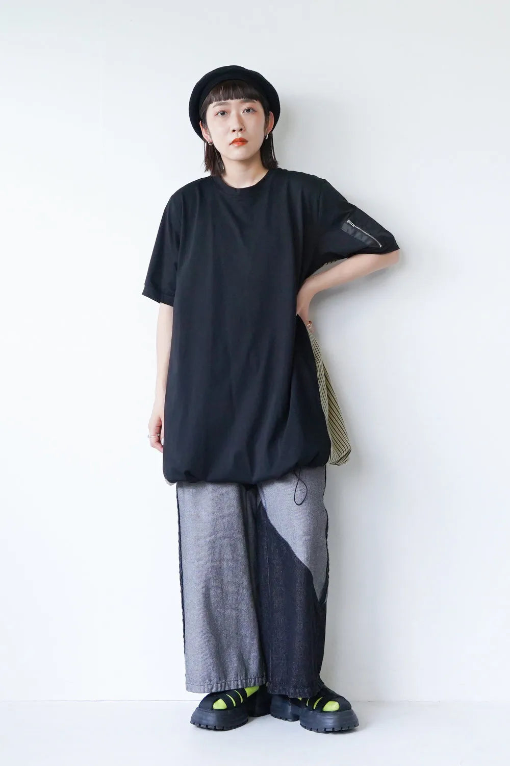 【MICALLE MICALLE】ストライプドロストヘムチュニックワンピース