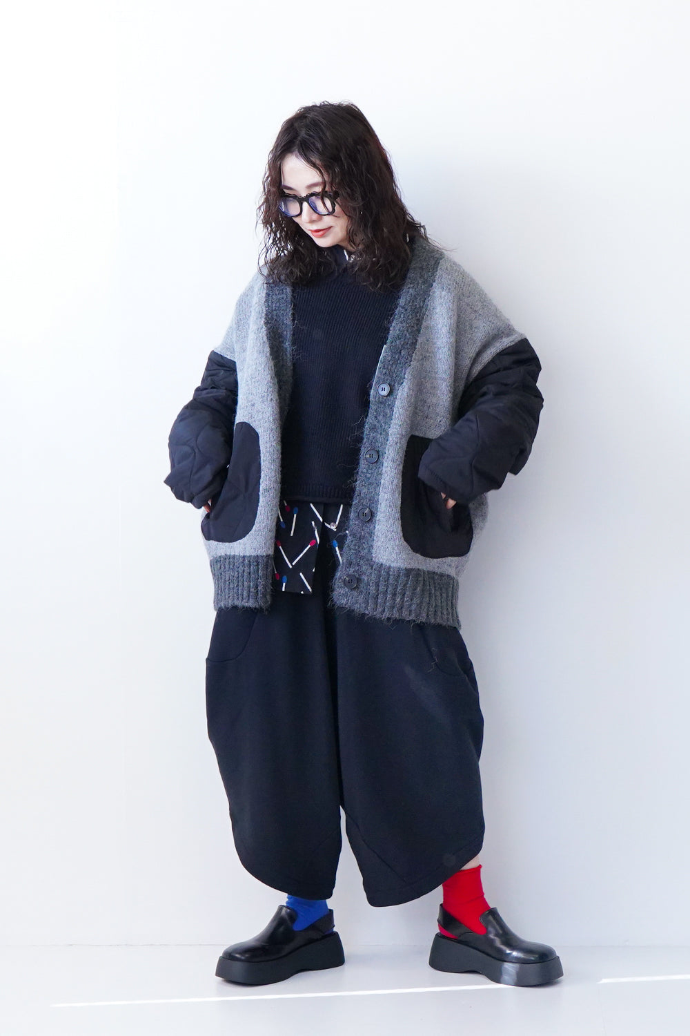 キルトドッキングニットカーデ