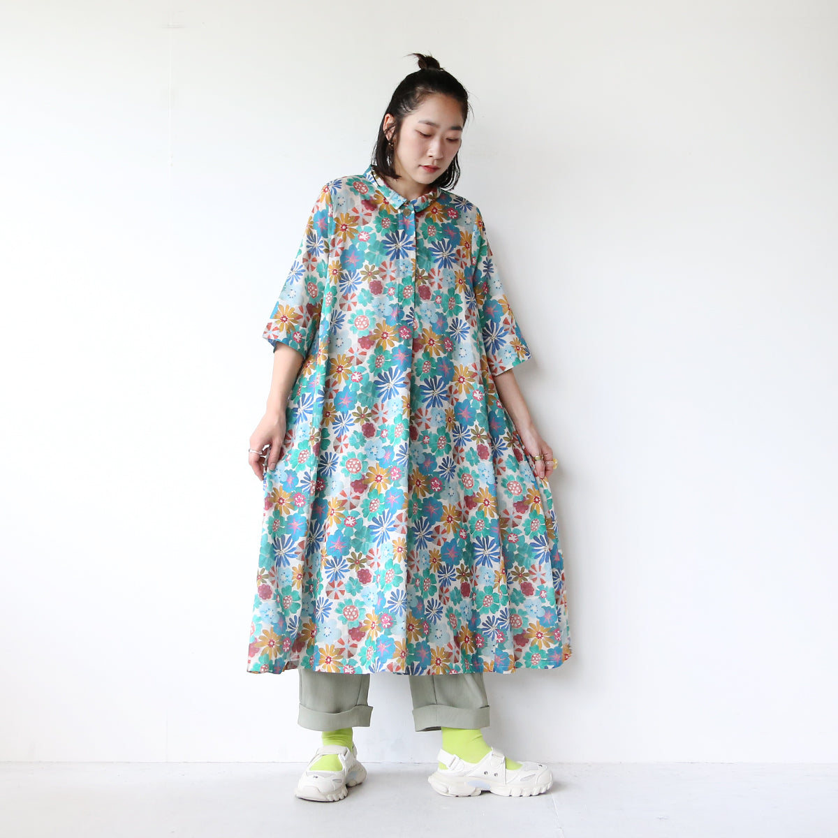 マルチ花柄 フレアシャツワンピース – LILA & CITTA ONLINE SHOP