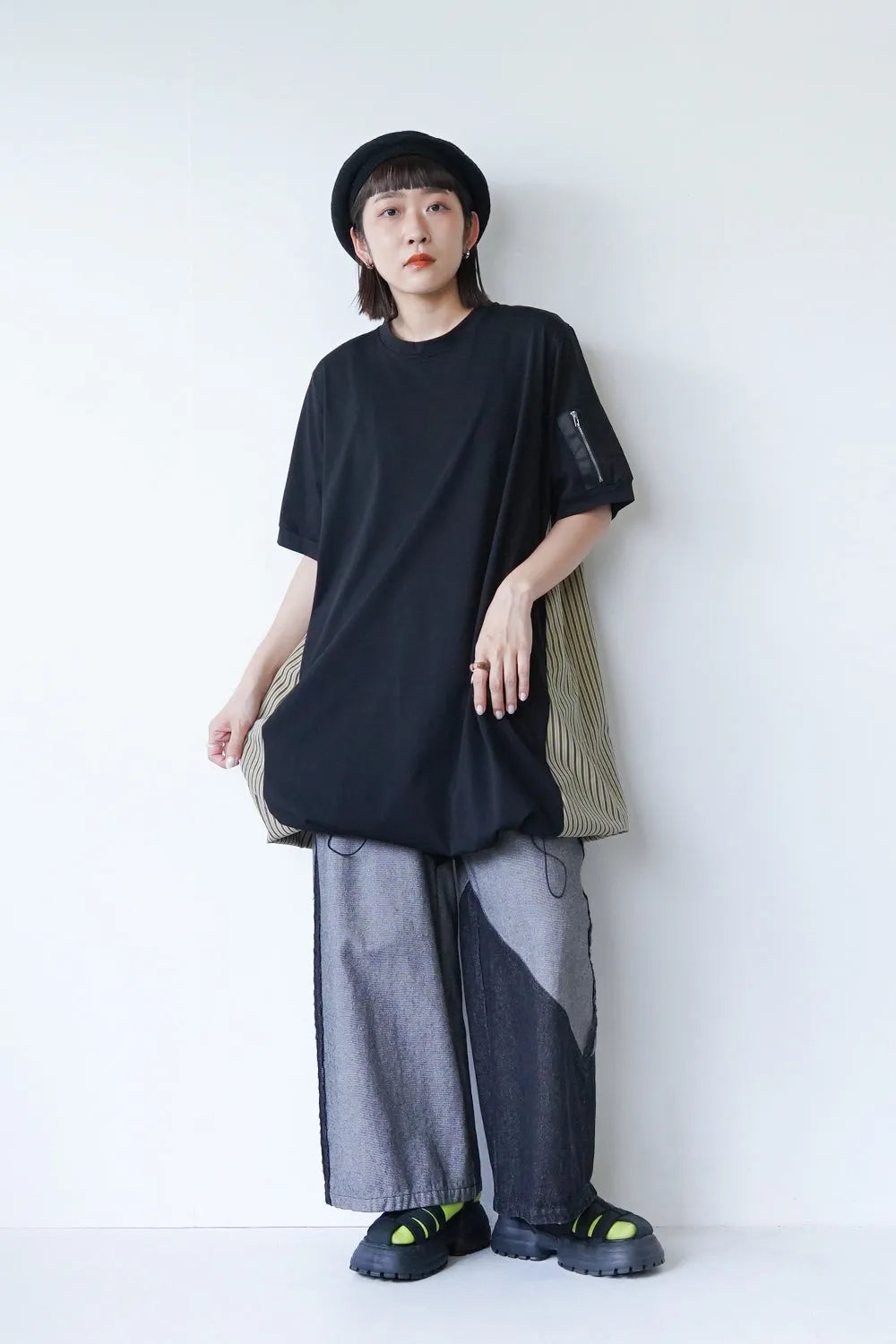 【MICALLE MICALLE】ストライプドロストヘムチュニックワンピース