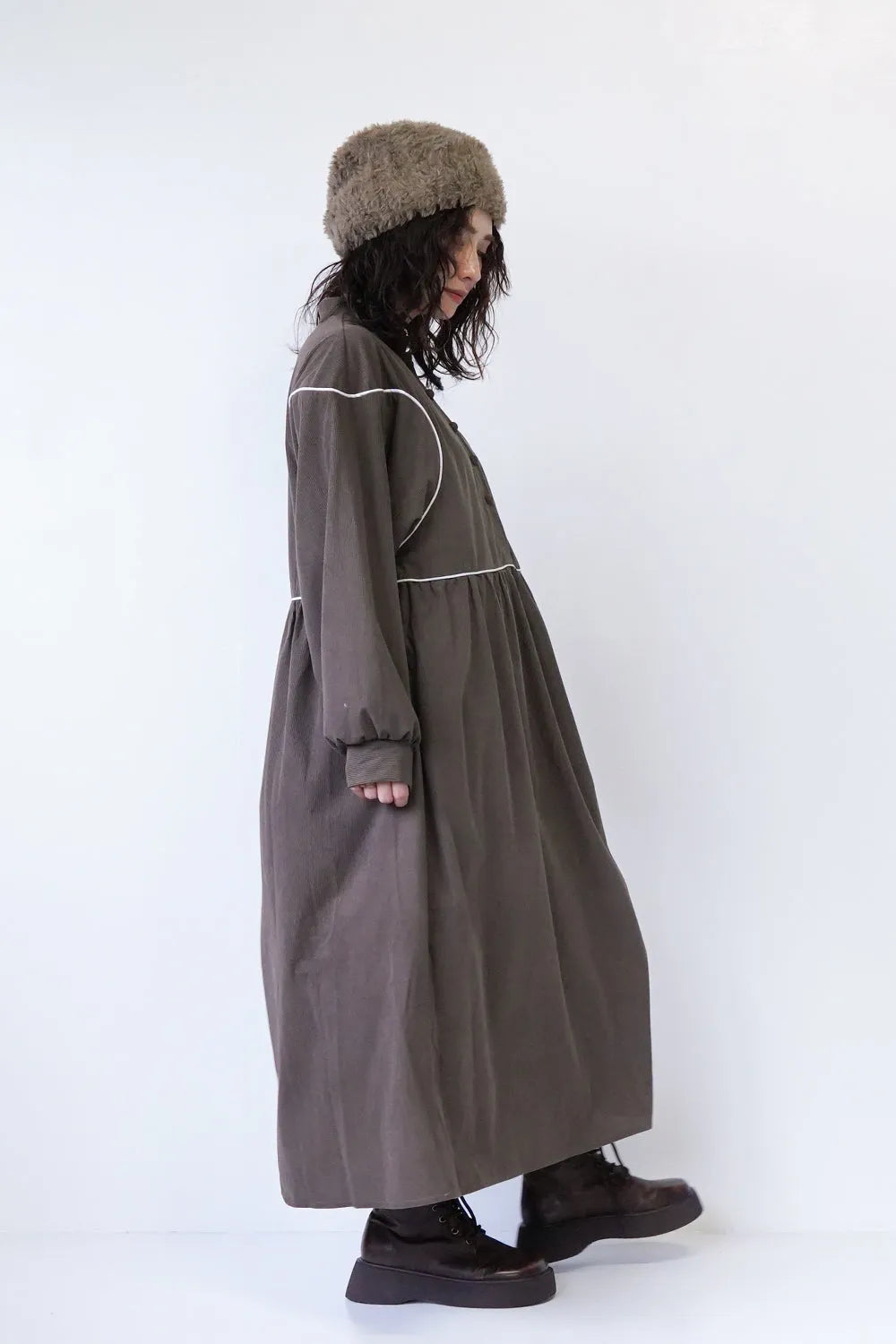 パイピング切替コーデュロイワンピース