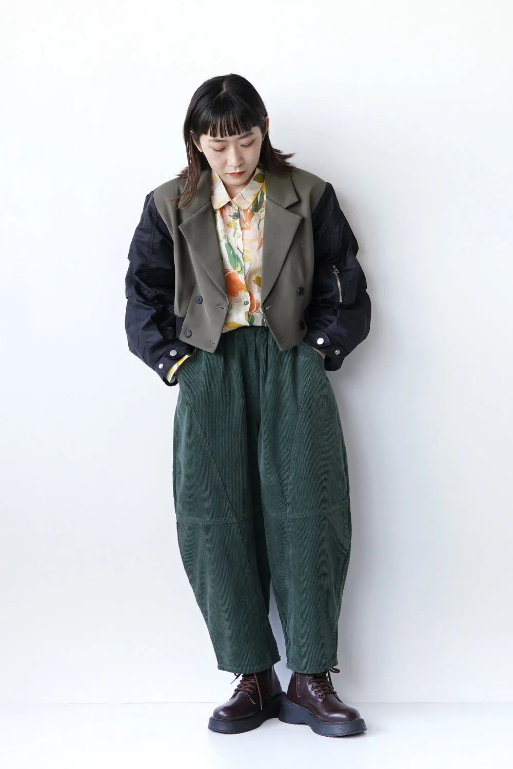 【MICALLE MICALLE】異素材ショートテーラードジャケット