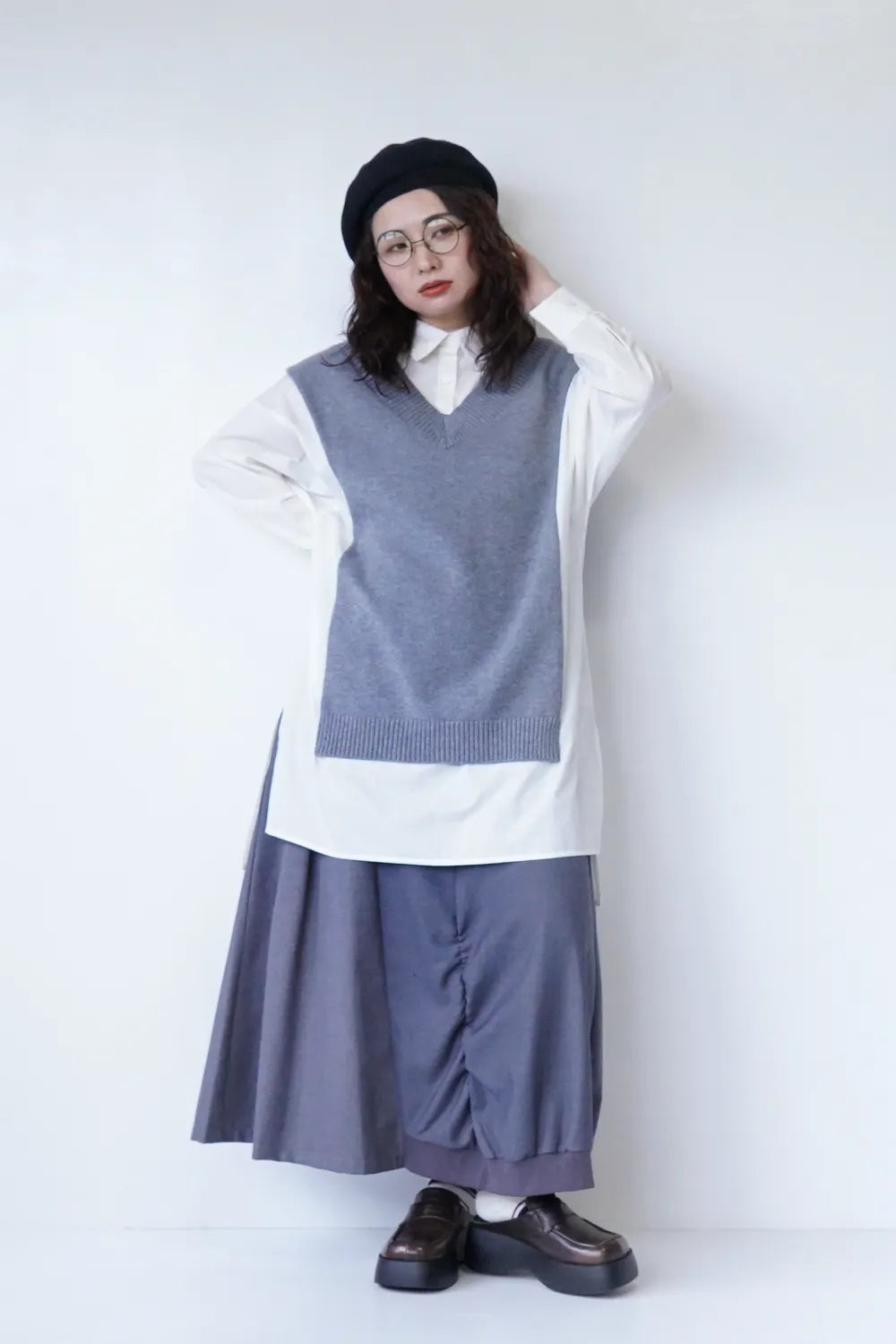 【MICALLE MICALLE】ニットベストドッキングチュニックシャツ