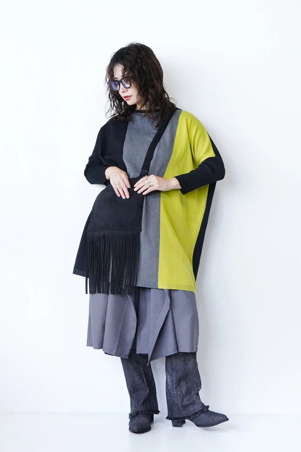 配色ニットチュニック