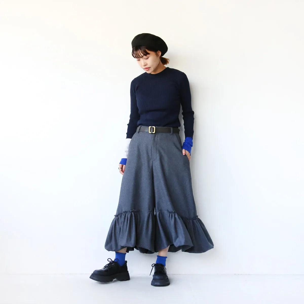 【LILA n’ citta】裾ギャザー切替パンツ