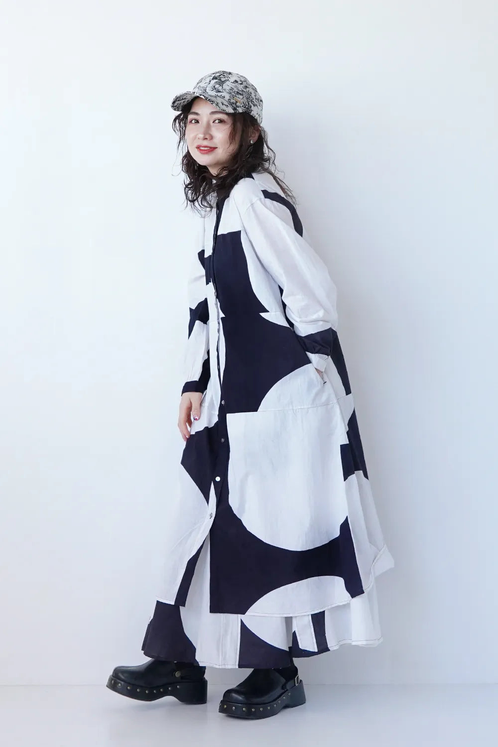 【fu-dueka::】大柄ドットプリント切替ワンピース