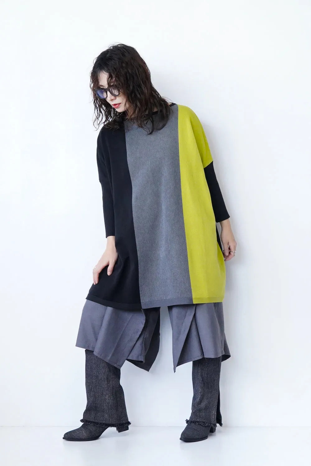 デニムフリンジロングブーツ