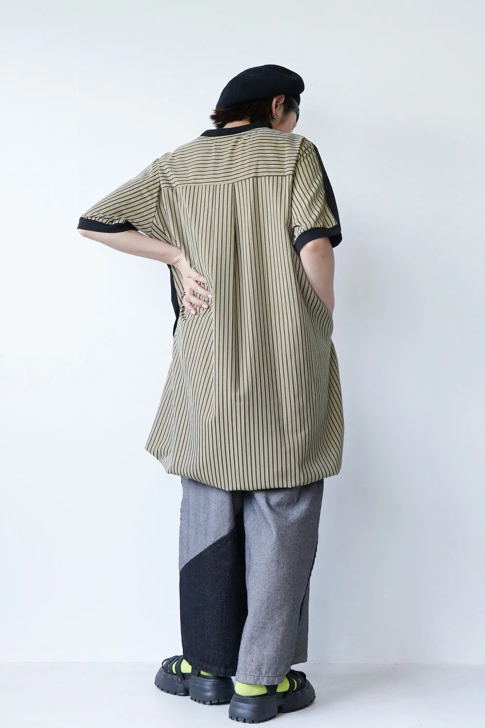 【MICALLE MICALLE】ストライプドロストヘムチュニックワンピース