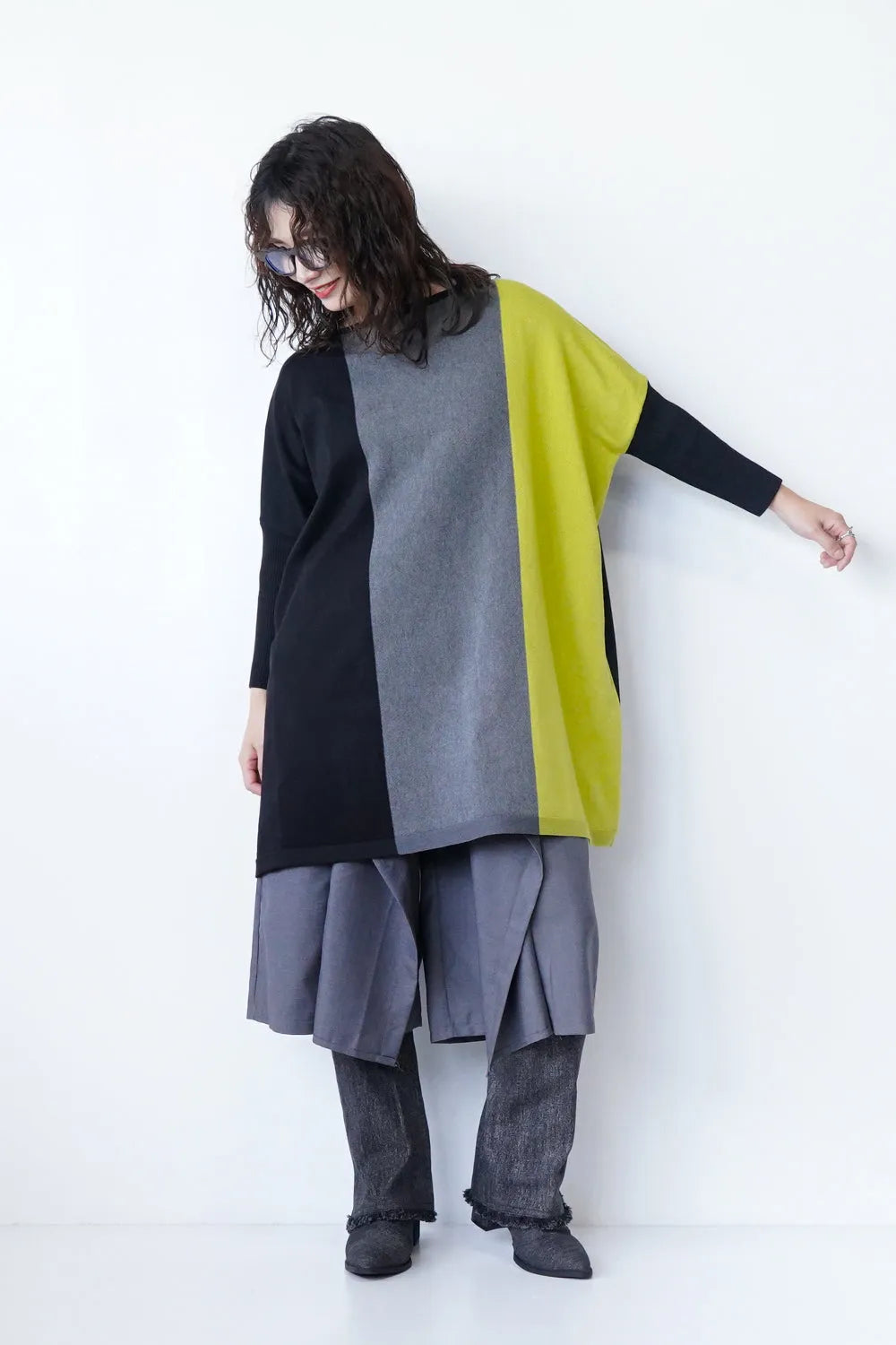 配色ニットチュニック