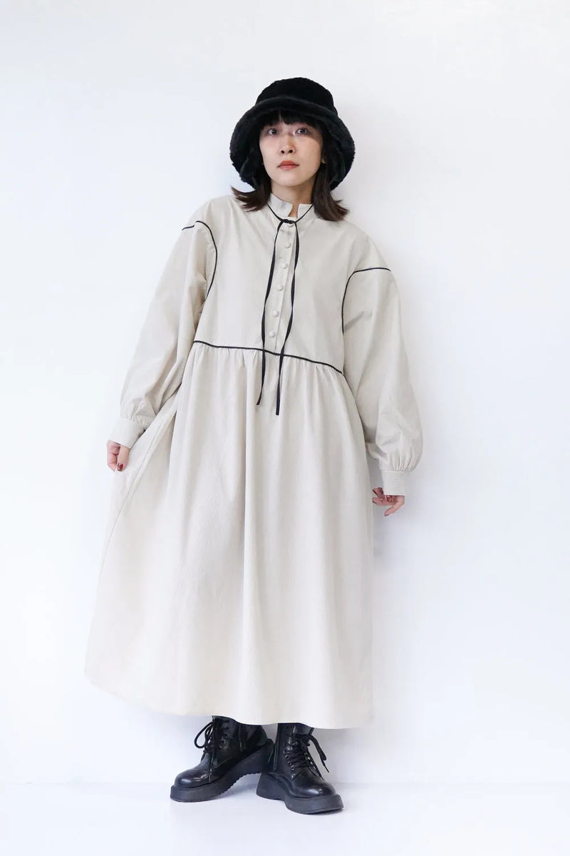 パイピング切替コーデュロイワンピース