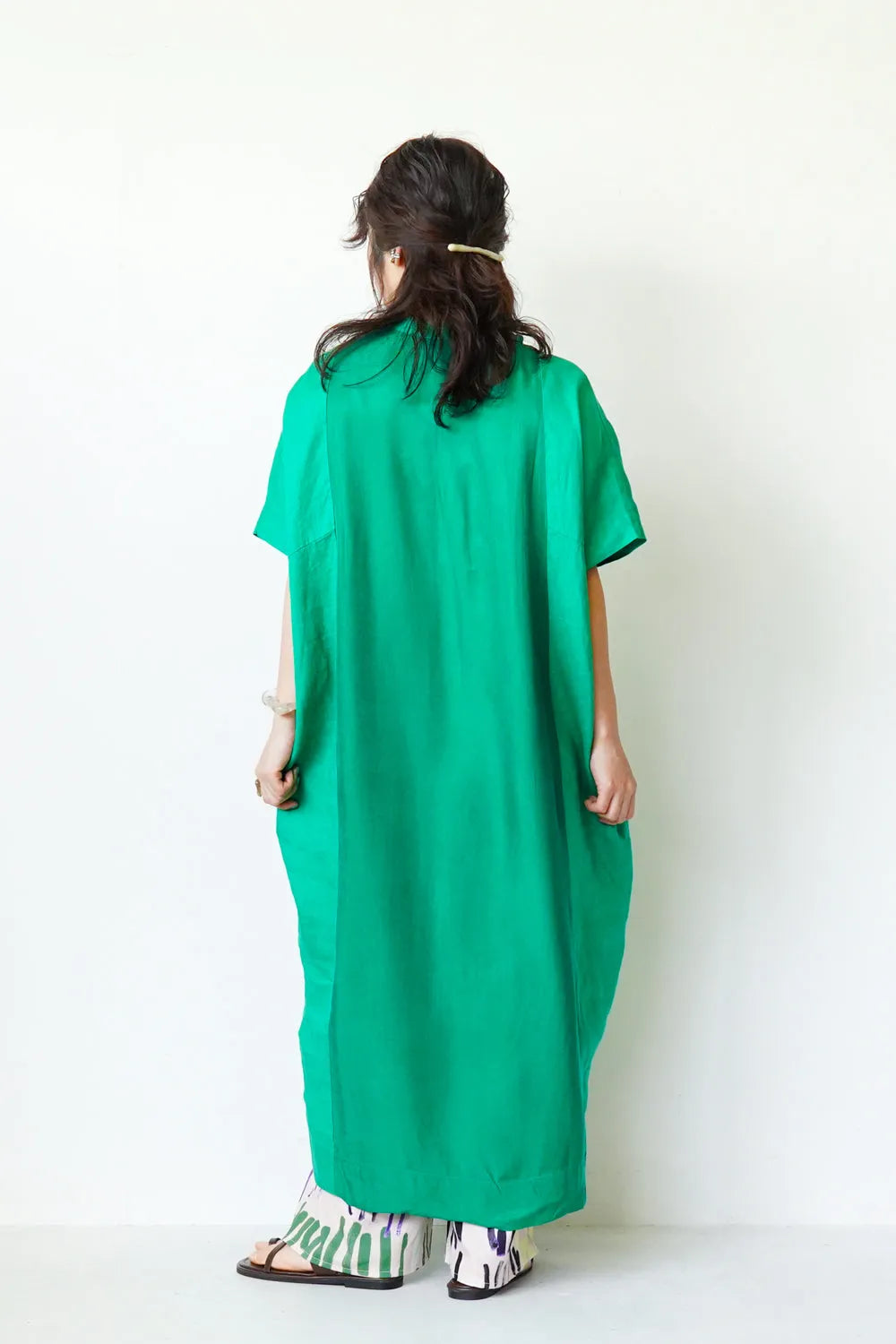 リネン×レーヨン ヨーク切替ワイドワンピース